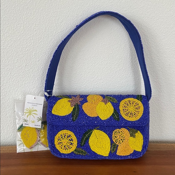 America & Beyond Handbags - Viral America & Beyond beaded lemon bag w/ earring set Europe travel spring NWT